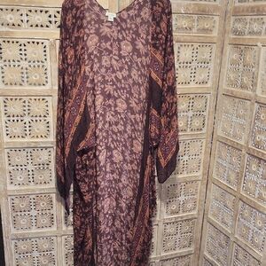 Sundance BOHO Long Kimono, Browns And Burgandy